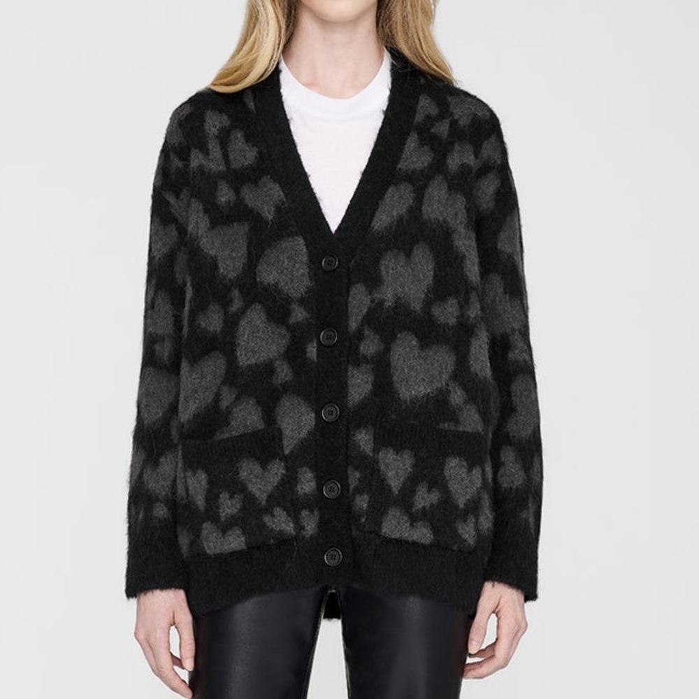 NWOT Anine Bing Banks Cardigan in Grey And Black Heart